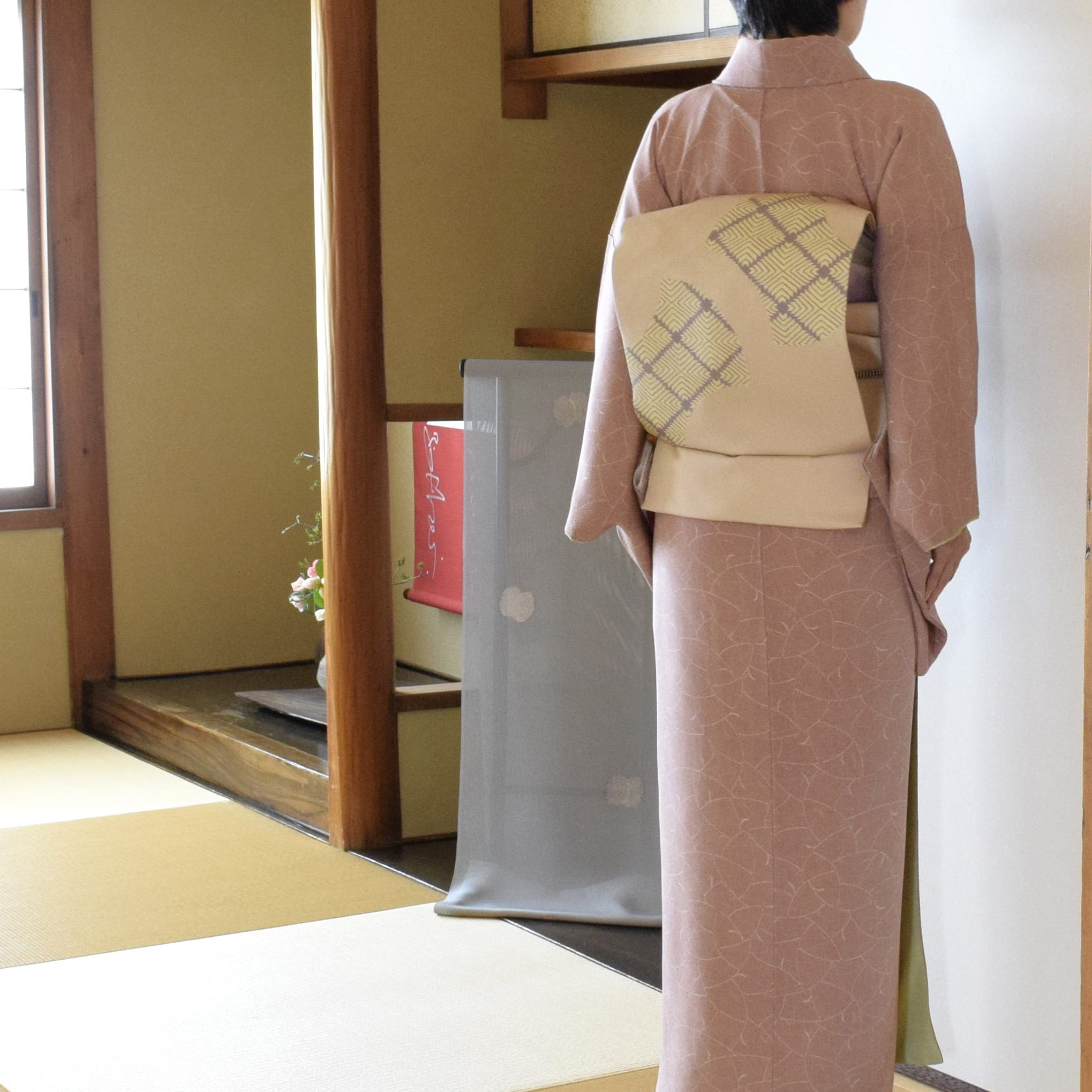 小紋 芽柳 塩瀬の染帯 分銅 今小路 あま宮 卯月のキモノ