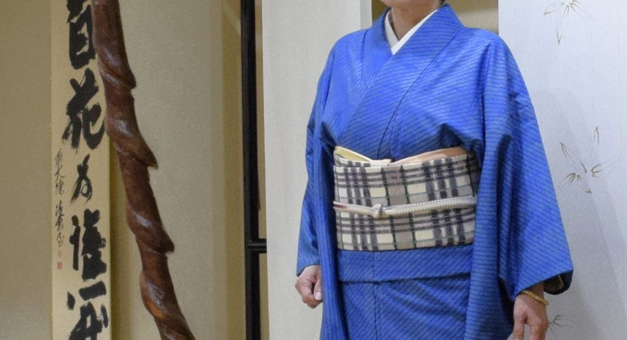 紬大島　一元絣　バイヤス縞　織の九寸名古屋帯　手織り　吉野間道　今小路 あま宮　卯月のキモノ　雨の日のキモノ　京都